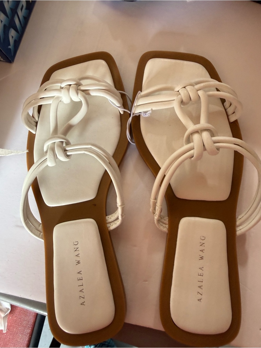 Azalea Wang White Knotted Strap Square-Toe Sandals